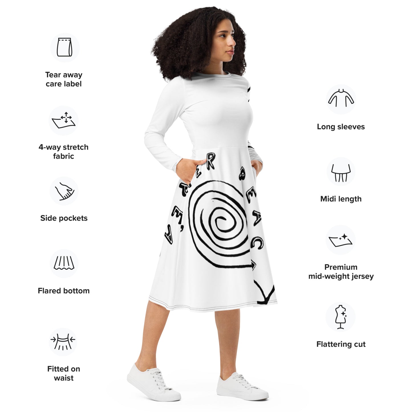 All-over print long sleeve midi dress